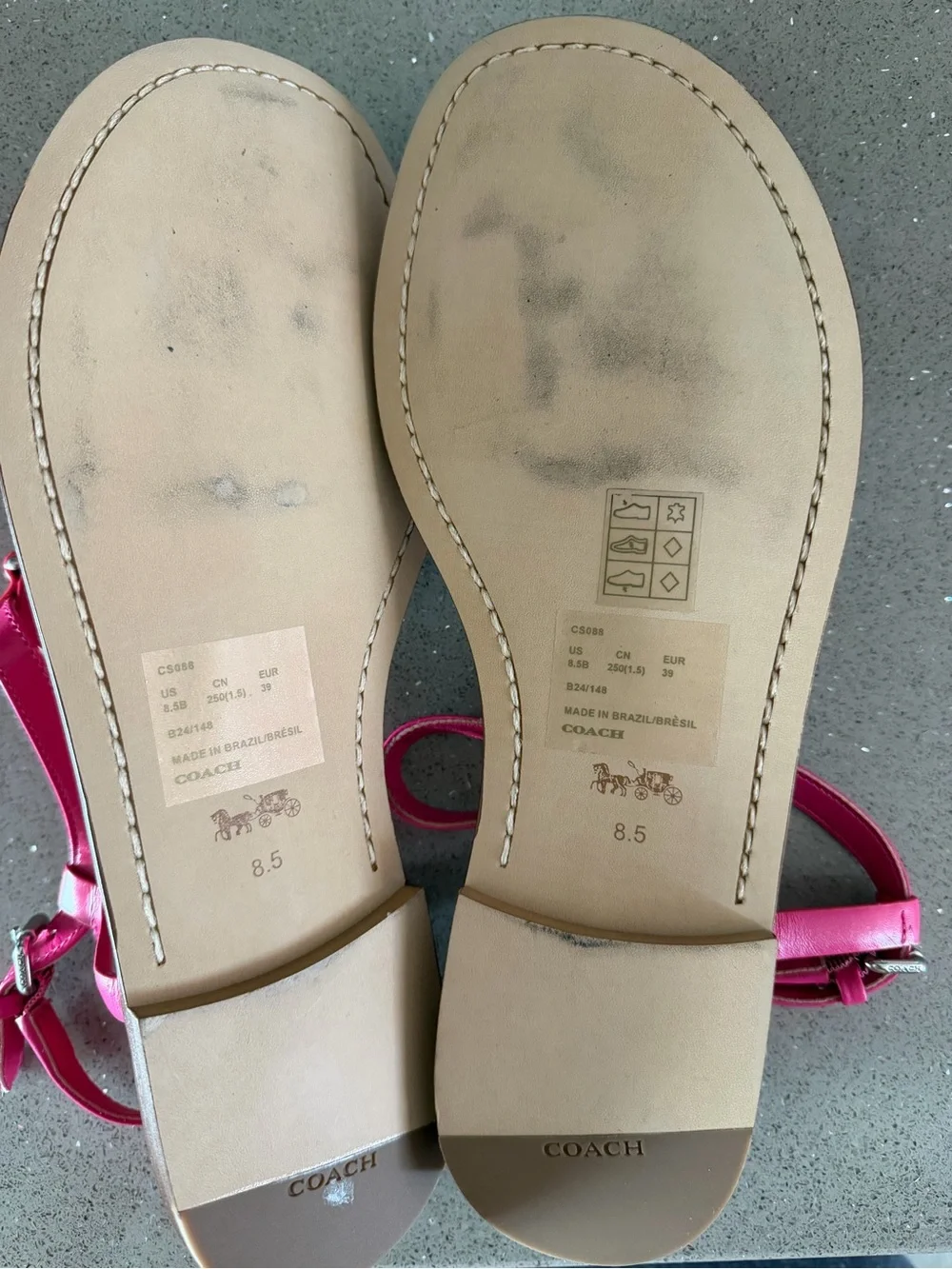 Coach NWOT Hot Pink Leather C Sandals | Size 8.5